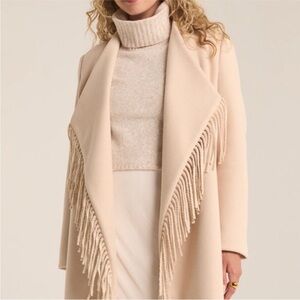 Chic Beige Fringe Turtleneck Coat